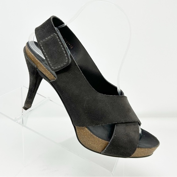 Pedro Garcia Black Suede Leather Slingback Heeled Platform Sandals Size 39 - Picture 1 of 12